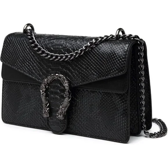 Snake Print Leather Crossbody Bag for Women with Chain Strap and Clutch Style - Picture 1 of 7
